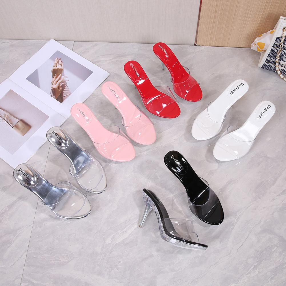 New summer fashion car model catwalk transparent crystal heel high heels women