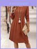 Elegant Polyester Spliced Long Sleeve Dress For Winter Casual Wear