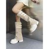 Spice Girl Belt Buckle Round Head Thick Heel Knight Boots Women's Vintage Skinny Pants Tube Tall Boots