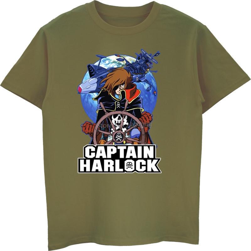 Koszulka Anime Kapitan Harlock Męska Bawełniana Krótki Rękaw Koszulka Hip Hopowe Koszulki Fajne Góry Harajuku Streetwear Fitness