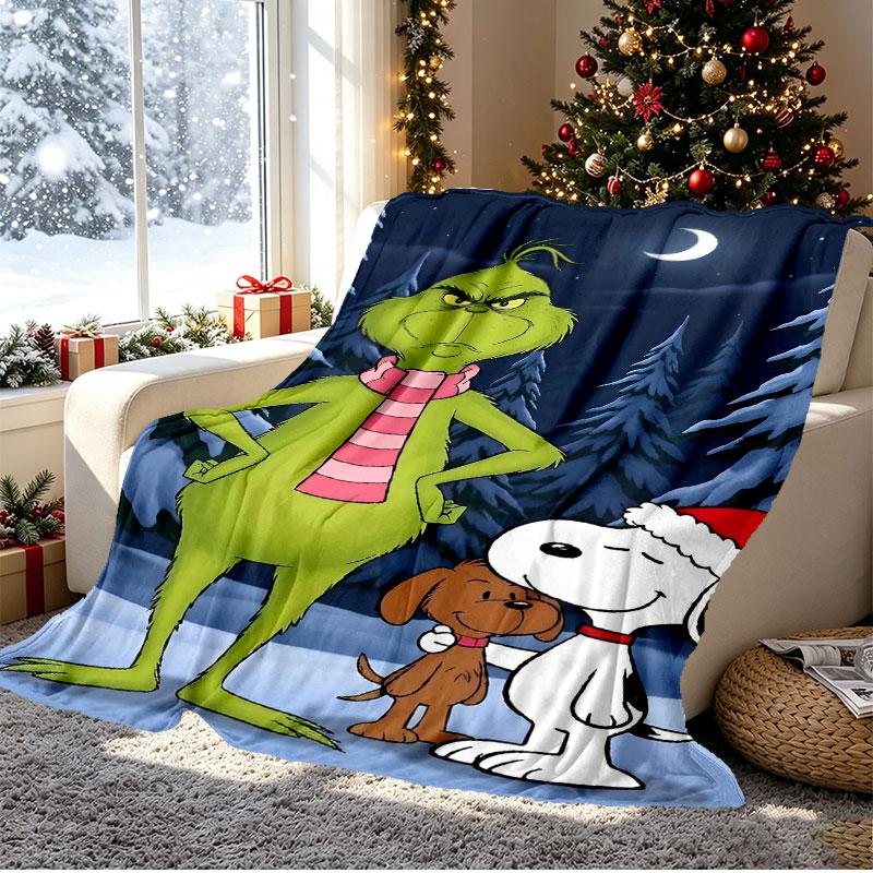 The Grinch Pattern Blanket for Home Decoration, Bed, Sofa, Car Travel, Camping, Suitable for All Seasons, Birthday Christmas Gift