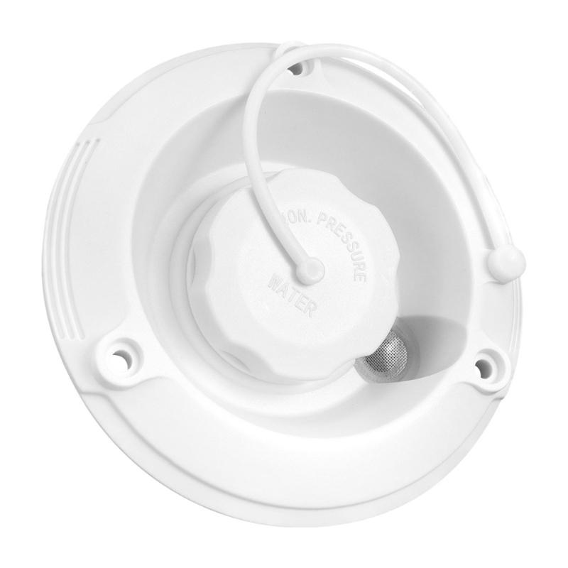 Trailer Water Fill Inlet Replacement with Round Flange, Hose Barb Fitting and Tethered Cap for Motorhome Boat Service