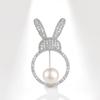 Bo Xin Yun Zircon Rabbit Brooch with Freshwater Pearl Hollow-out Design