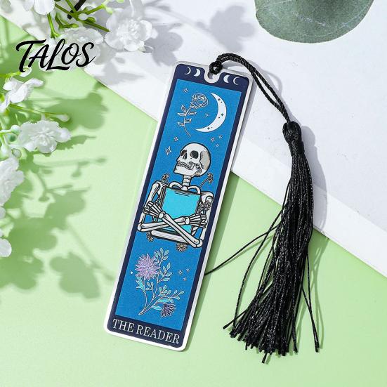 Durable Metal Bookmark Tarot Card Bookmark, Stainless Steel Skeleton Pattern Page Marker, Thin Holder Book Mark for Students Reading, Gothic Halloween