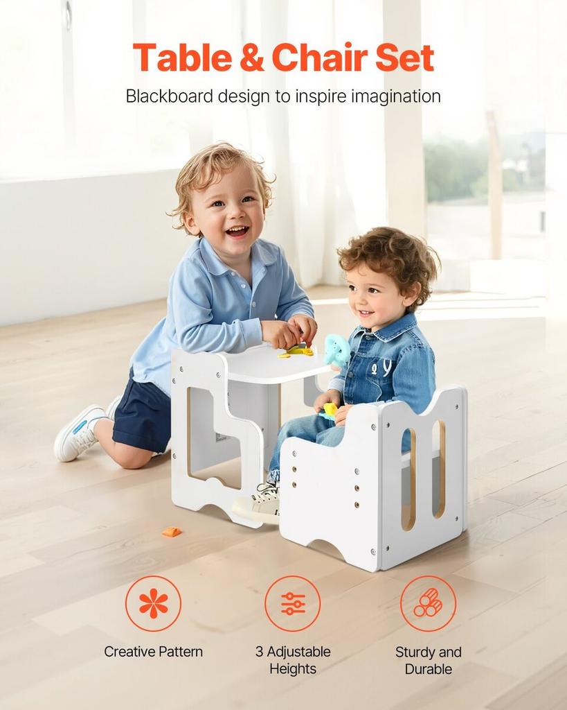 Weaning Table and Chair Set Montessori Toddler Desk with Blackboard White