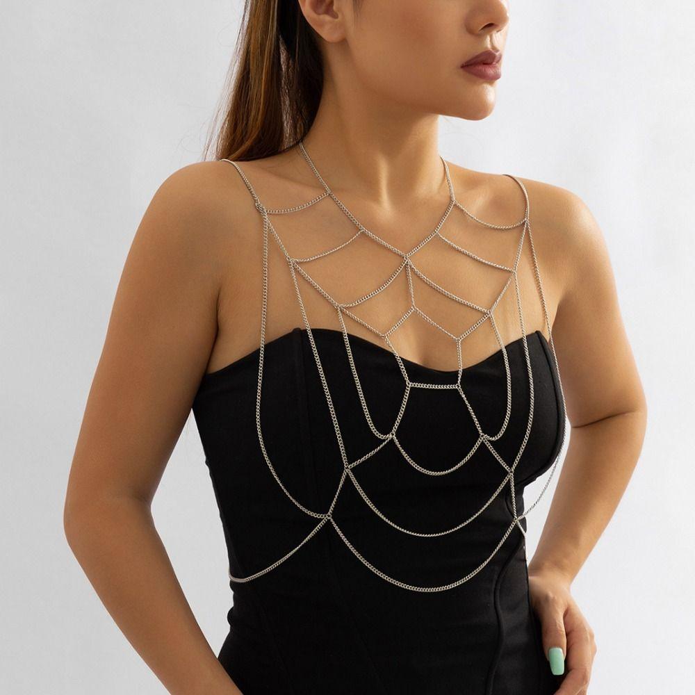 Metal Halloween Breast Chain Sexy Spider Web Thigh Chain Spider Web Body Chain  Halloween Accessory