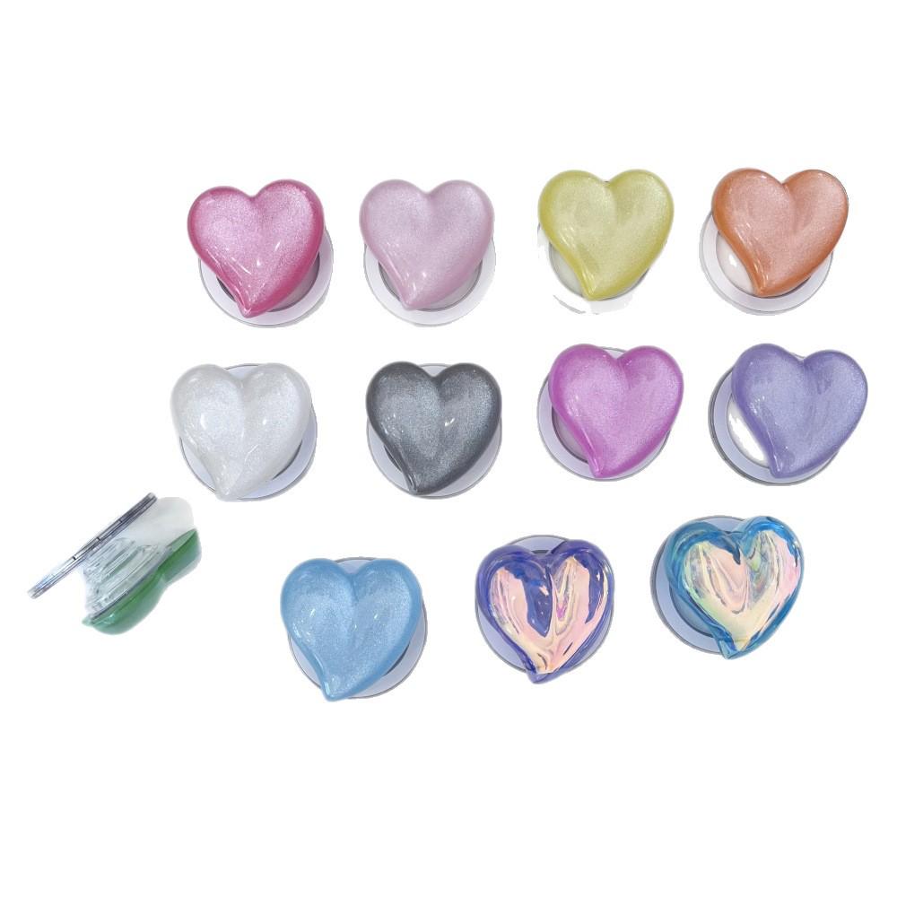 Korean Style Magnetic Airbag Phone Stand for TV & Movie Viewing - Glitter Heart, Retractable & Stable Desktop Support Transparent Stand - Pearl Heart - Laser Blue