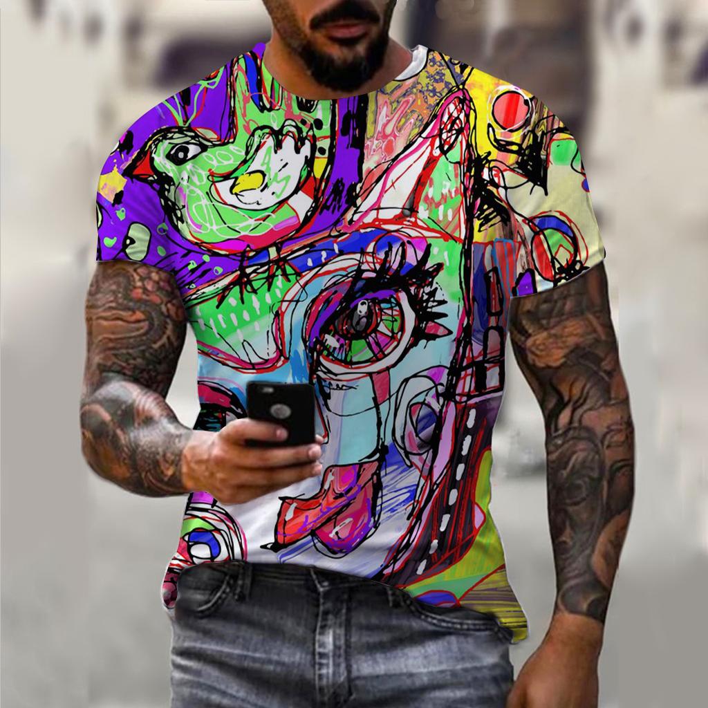 Men's and women's summer fashion HD 3D printing abstract art print T-shirt casual polyester round neck casual short sleeve