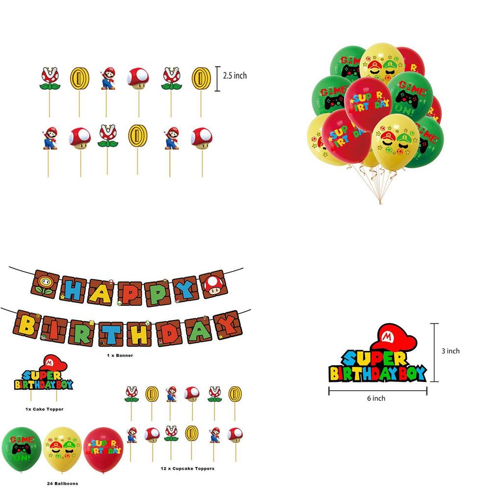 Set Decorazioni Festa di Compleanno Super Mario con Palloncini Vivaci e Striscione