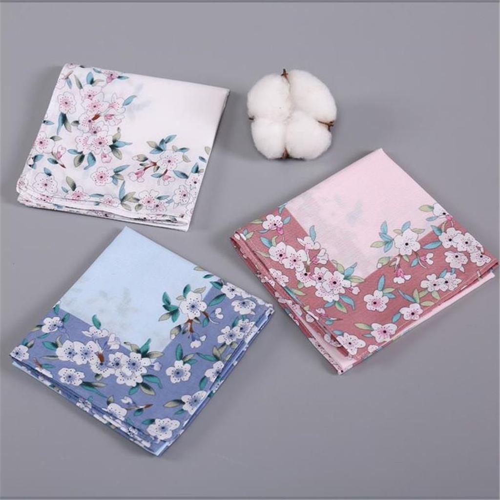 Ladies Elegant Handkerchief Cotton Handkerchiefs Hanky for Women Soft Absorbent Comfortable Fabric Flower Pinted Hanky