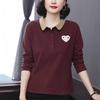 Women's Long-Sleeve Lapel Heart Patch T-Shirt