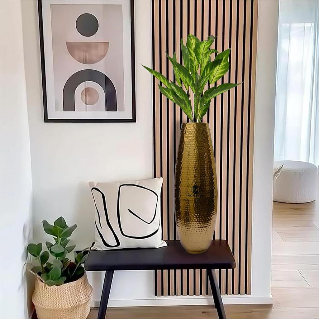 Metallic Finish Metal Extra Large Oval Hammered Vase for Home Decor - 23 Inch Tall, Handcrafted Hammered Metal Vase for Home Décor,