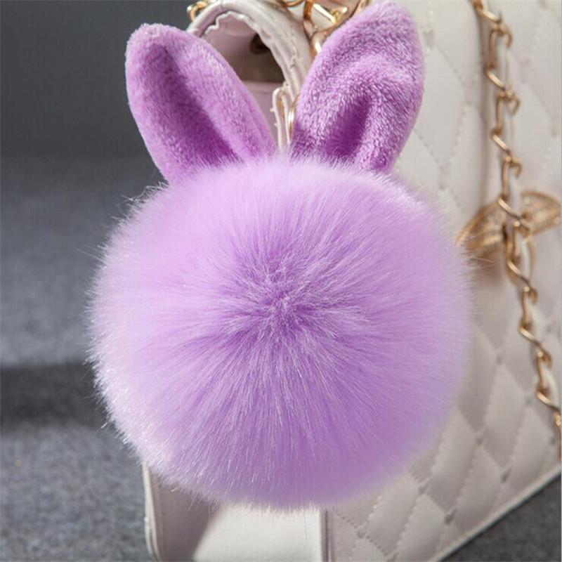 Cute Fluffy Bunny Toys Bear Keychain Rabbit Ear Key Chain Fur Woman Bag Charms Keyring Pom  Charm Pendant