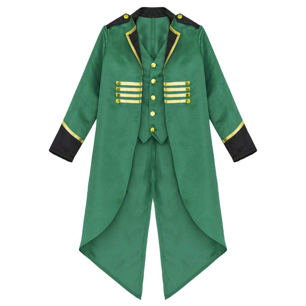 Kids Steampunk Tailcoat Costume Vintage Medieval Design Long Sleeve Fake Two Piece Tuxedo Victorian Elegant Jacket