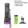 365nm UV Flashlight USB Rechargeable Aluminum Alloy Black Mirror Purple Light Curing Cat Tinea Pet Urine Stain Leakage Detection