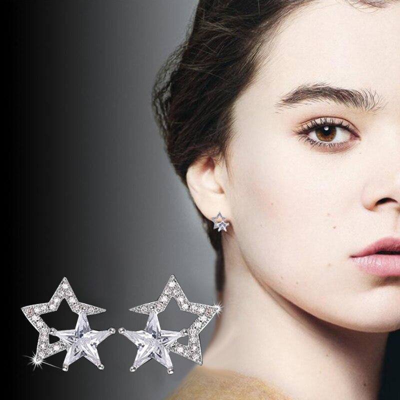 

Модные серьги-гвоздики AAA с кубическим цирконием CZ и двойной звездой для женщин и девочек, серебряные серьги, вечерние ювелирные изделия, Прямая доставка