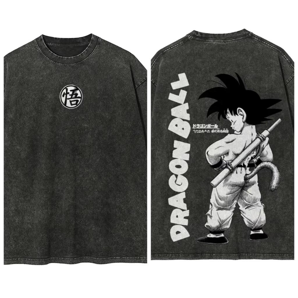 Summer Dragon Ball Oversized Tshirt High Quality Cotton Kid Goku Vintage Washed Back Print Unisex Casual Tee Streetwear