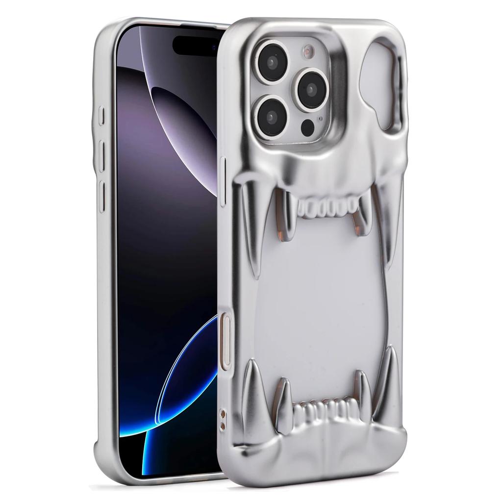Dutý kostra tygří zub trojrozměrný plastový kryt na telefon pro IPhone 16E 16 Pro Max 15 14 Plus 13 12 11 Ochranný kryt