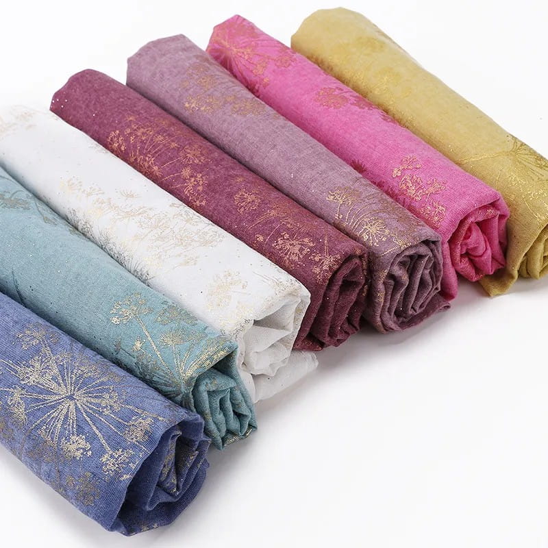 Shawl 180X70Cm Golden Flower Headscarf Hijab Decorated with Golden Flowers in Yellow