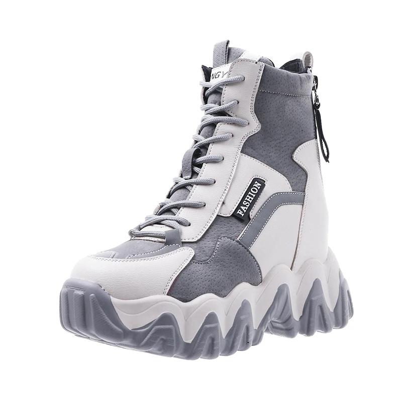 Spring Women Thick Sole Ankle Boots Autumn Luxury Platform Casual Boots Women's 8cm High Heels Wedge Boots Shoes Woman Sneakers