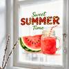Creative Summer Watermelon Iced Drink Static Cling Wall Sticker Waterproof Oil Proof Kitchen Living Room Decor