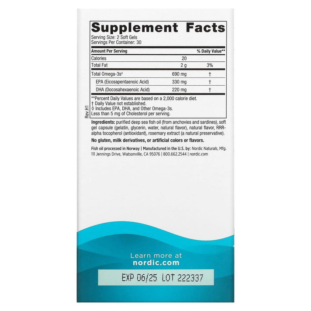 Nordic Naturals, Omega 3, Lămâie, 690mg, 60 capsule moi (345mg per capsulă moale)