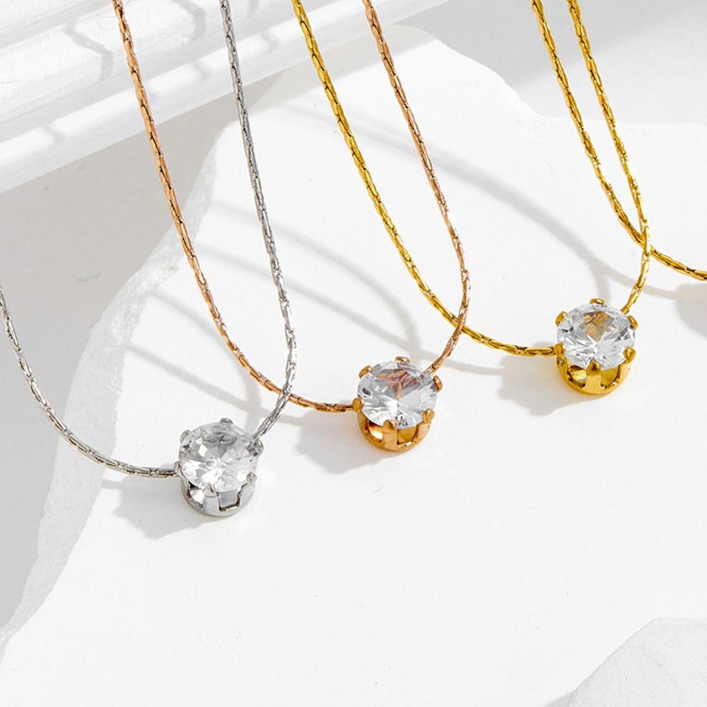 Simple Pendant Necklace Titanium Steel Chain Necklace Fashion Zirconia Necklace for Woman