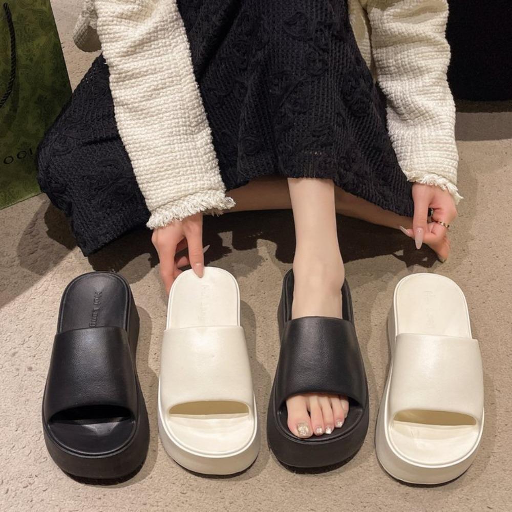 Fashion Vacation Thick Soles Women's Shoes EVA Soft-soled Non-slip Easy To Clean Slippers Casual 2025 Solid Color Flat Sandals