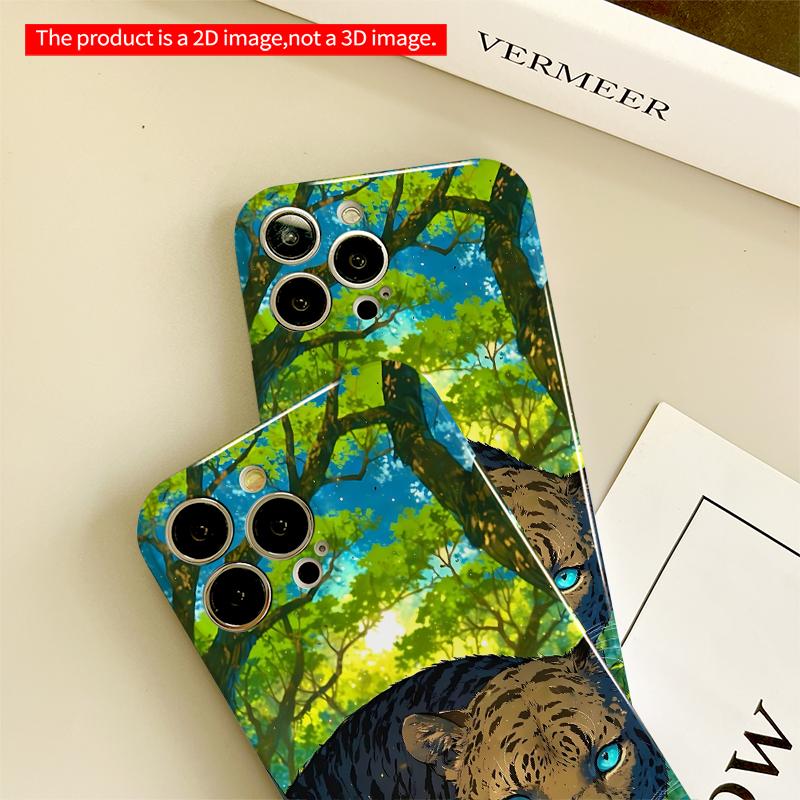 2DFlat Blue-Eyed Leopard in Sunlit Forest All inclusive film hard iPhone case, compatible with iPhone 18 Pro Max 17 16 15 14 13 12 11