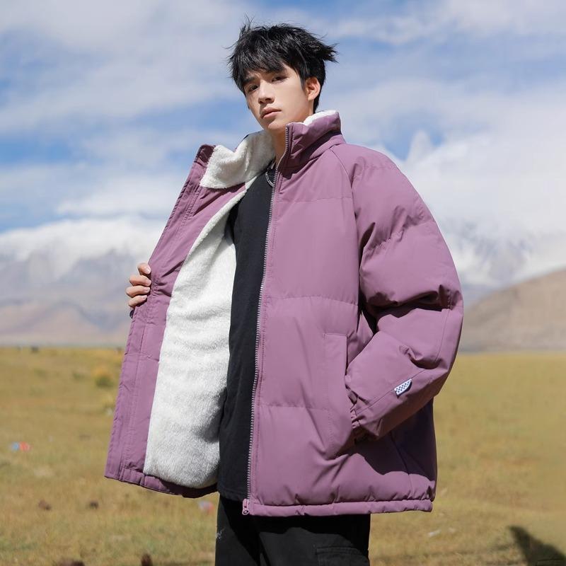 Lamb wool cotton-padded jacket for men's winter new velvet thickened warm cold casual stand-up collar cotton-padded jacket