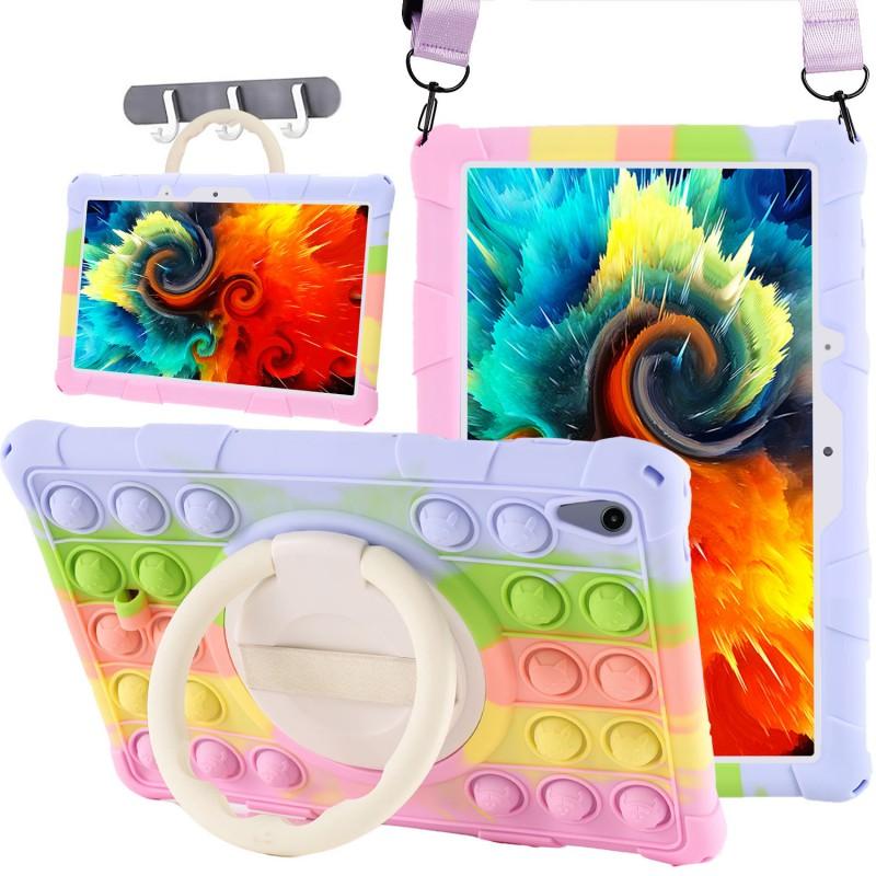 Silicone Protective Case With Rotating Handle Stand XiaoDu S12 Learning Tablet 10.1 Inch Cartoon Bubble Design
