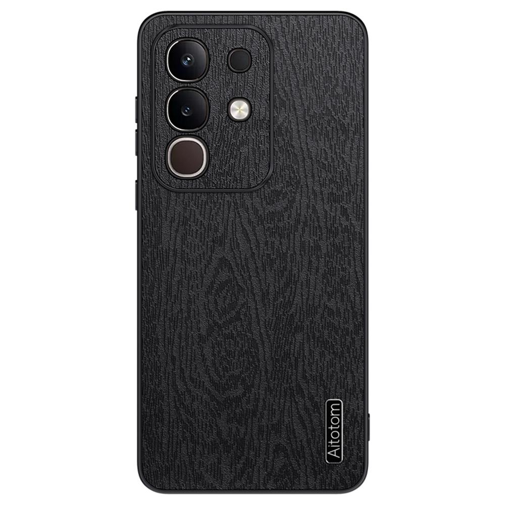 For Vivo iQOO Z10x 5G Case Wood Texture PU Leather Coated PC TPU Phone Cover