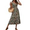 French Bohemian Holiday Print Midi Dress