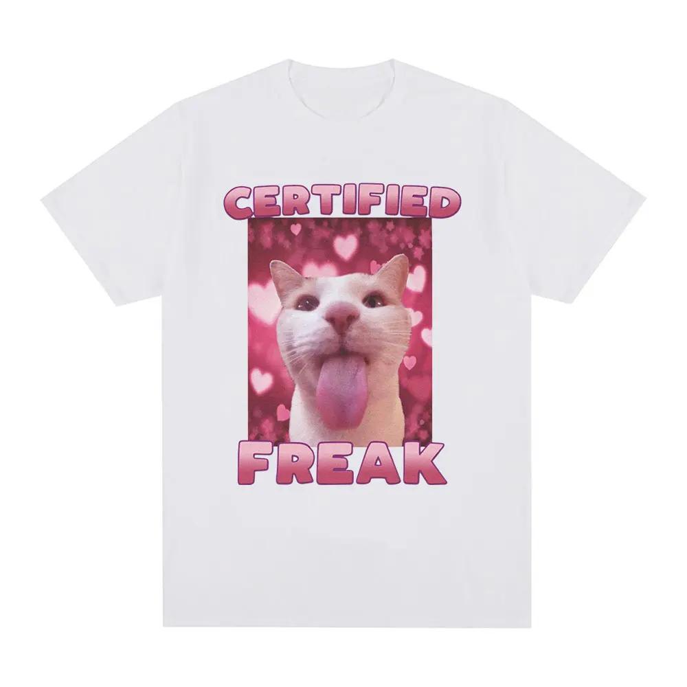 

Certified Freak Funny Cat Pattern Tshirt for Women Fashion Retro Short Sleeve Tshirt Casual Crewneck Tshirt Women Clothing S