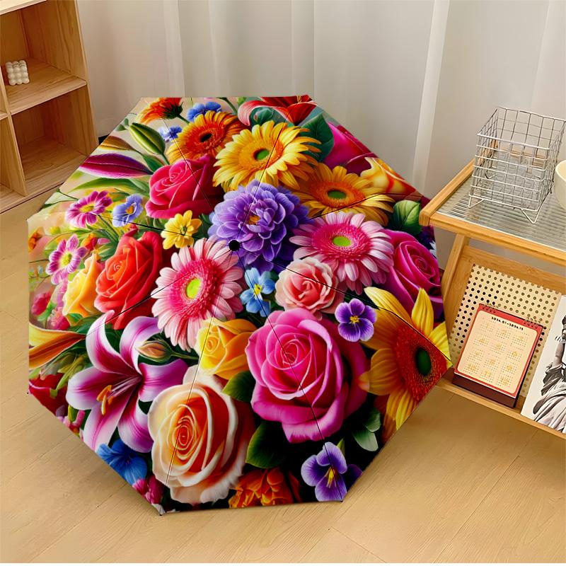 

Colorful Lotus Mandala 1 Theme Automatic Umbrella Compact 8-Rib Design Sturdy Construction Durable Everyday Carry Umbrella Stylish Accessory