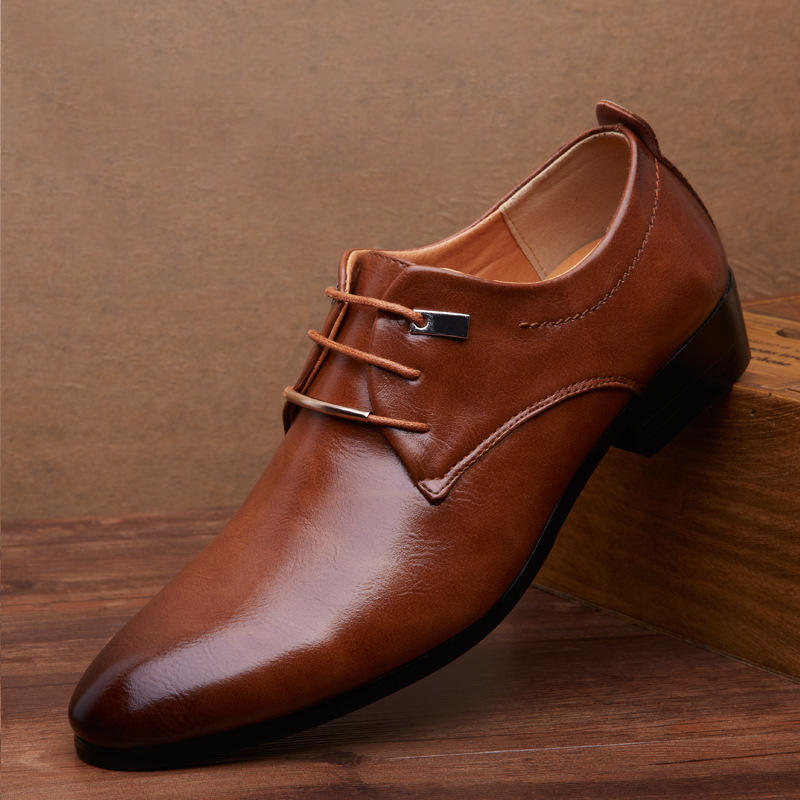 Hot 2024 Men Business Formal Dress Shoes Oxford Men PU Leather Shoes Lace-Up Pointed Toe British Style Men Shoes Brown Black
