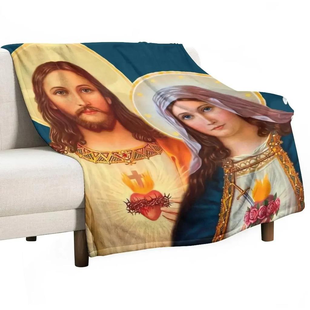Twin Hearts - II (Jesus and Mary) transparent background Throw Blanket Tourist Luxury Brand bed plaid Sofa Cute Plaid Blankets