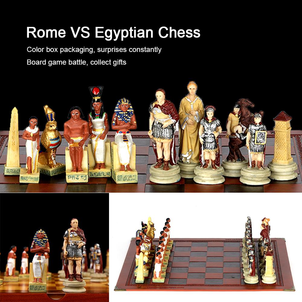 Role Theme Chess Set - Resin Material And Hand-Painted With Embossed Leather Chess Board - 32 Pieces - Ideal Gift Board Game