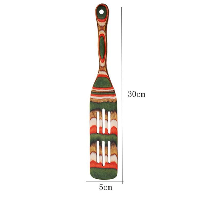 

High Temperature Resistant Colored Wood Kitchen Utensils Set Anti-scalding Colander Wooden Anti-mildew Salad Spoon Mixing Spoon Wooden Kitchen Tools Large leak shovel