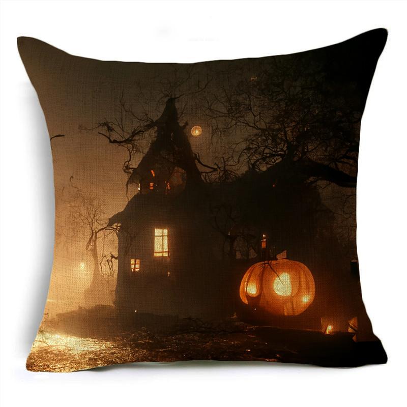 Fashion Halloween Scary Night Moon Pumpkin Lantern Linen Throw Pillowcase Decorative Cushion Cover For Sofa Living Room Party