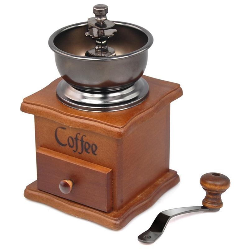 Retro Manual Coffee Grinder Stainless Steel Coffee Grinder Mill With Coffee Cleaning Brush Wood Design Coffee Machine