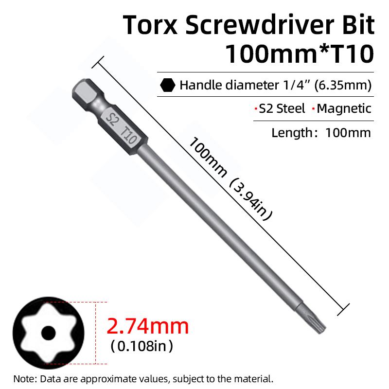 

Биты для отвертки Torx, защищенная от несанкционированного доступа дрель 50/75/100/150/200 мм, магнитная шестигранная электрическая отвертка S2 1/4 дюйма, ручные инструменты T6-T40
