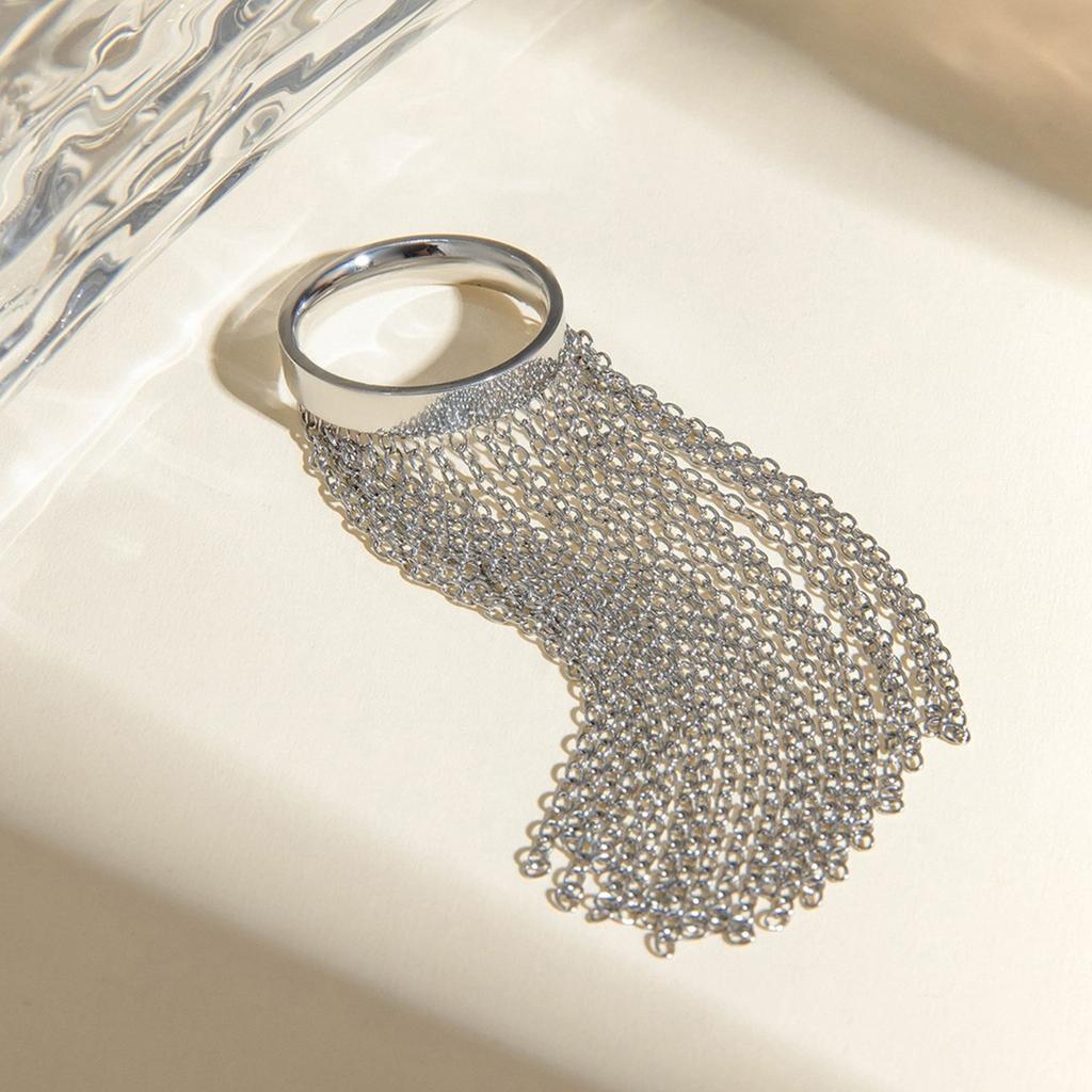 Bague en Acier Inoxydable Chaîne Réglable Franges Bague de Doigt Bijou Accessoire de Fête pour Dames Tendance Accessoires Uniques