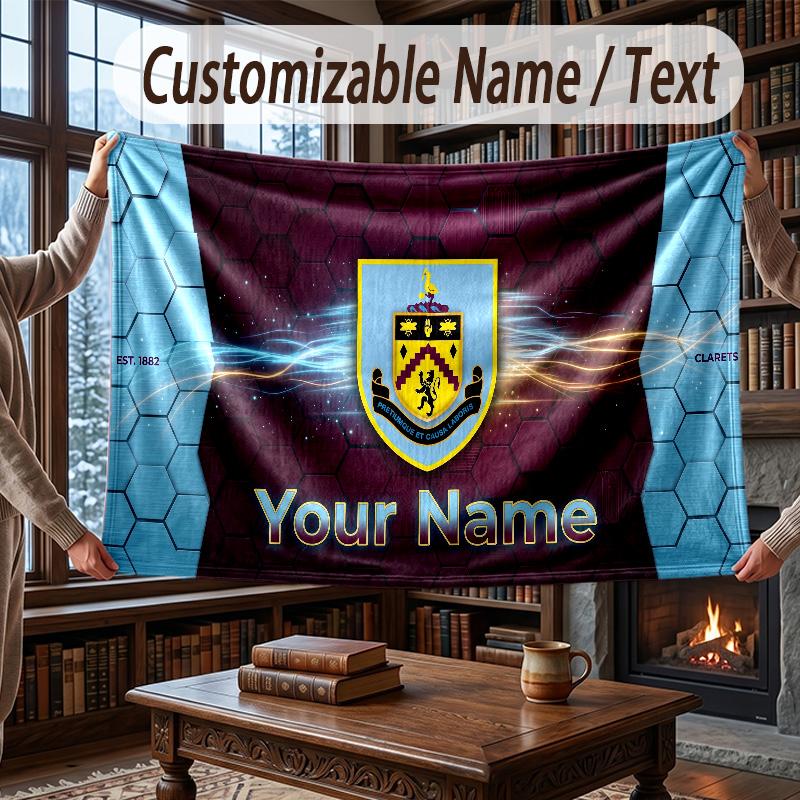 Custom Name Flannel Throw Blanket Burnley Football Pattern Warm Home Decoration