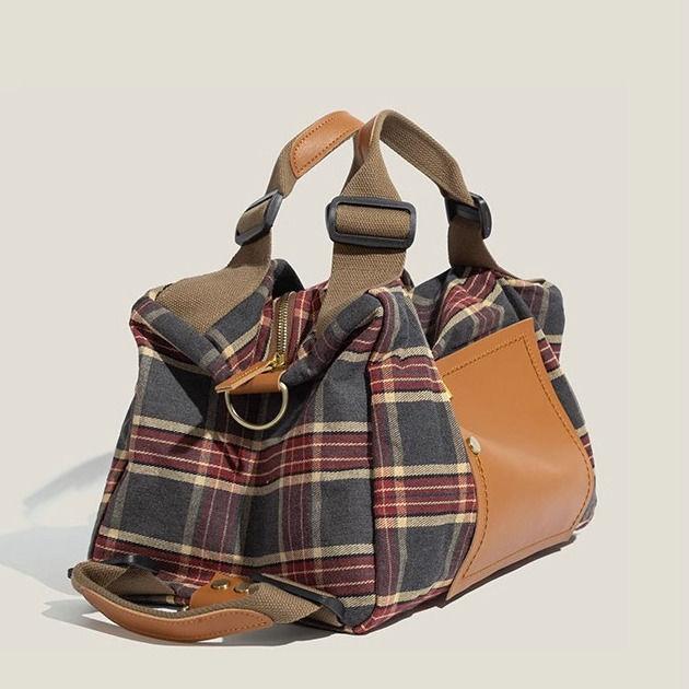 

Retro Burgundy Plaid Handbag Women School Style Large Capacity Shoulder Backpack Convertible Bag Ladies Fashion Mochilas Mujer 41x23x22cm