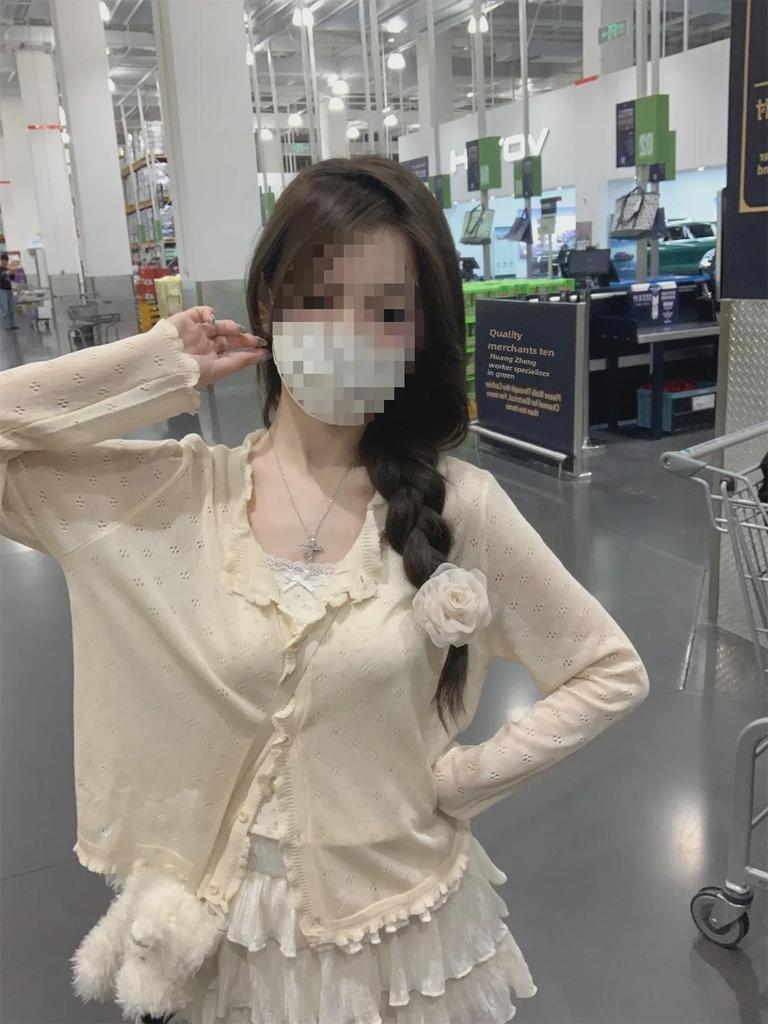 Elegantní korejský letní svetr s dutým úpletem 2025 - Dámský volný kardigan s krátkým dlouhým rukávem