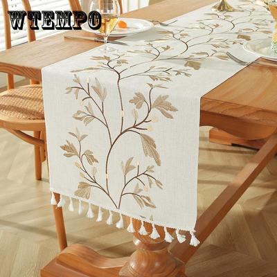 Stickerei Tischläufer Leinen Tischdecke Quaste Kaffeetisch Tischläufer Zuhause Langer Tisch Dekorationstuch Rustikaler Stil Tischläufer Sideboard