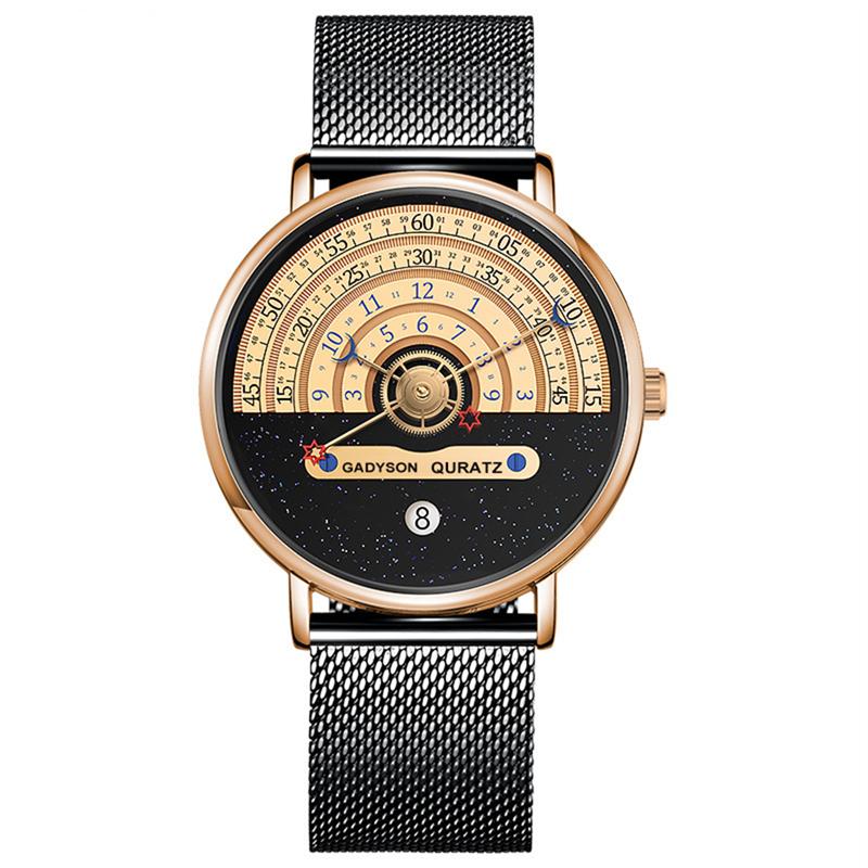 

New Fashion Creative Watch Men Casual Sport Watches Unique Turntable Silver Mesh Band Quartz Wristwatches Men Montre Homme Яскраво-рожевий