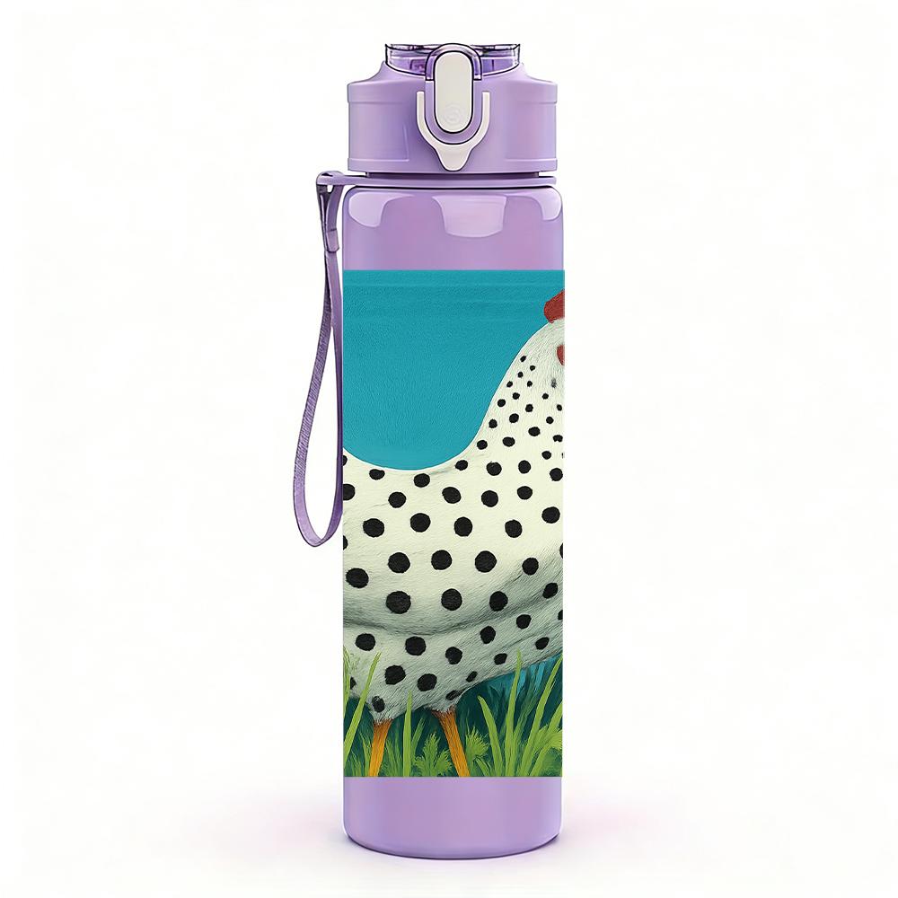 1PC White Spotted Hen Figure 750ml Color Plastic Sports Water Bottle Leakproof Flip Straw Lid For Sports Office Home Use