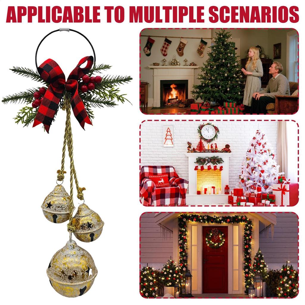 Christmas Tree Bell Ornaments Metal Rustic Festive Bowknot Tree Hanger Bells Christmas Farmhouse Ornaments For Front Door Home